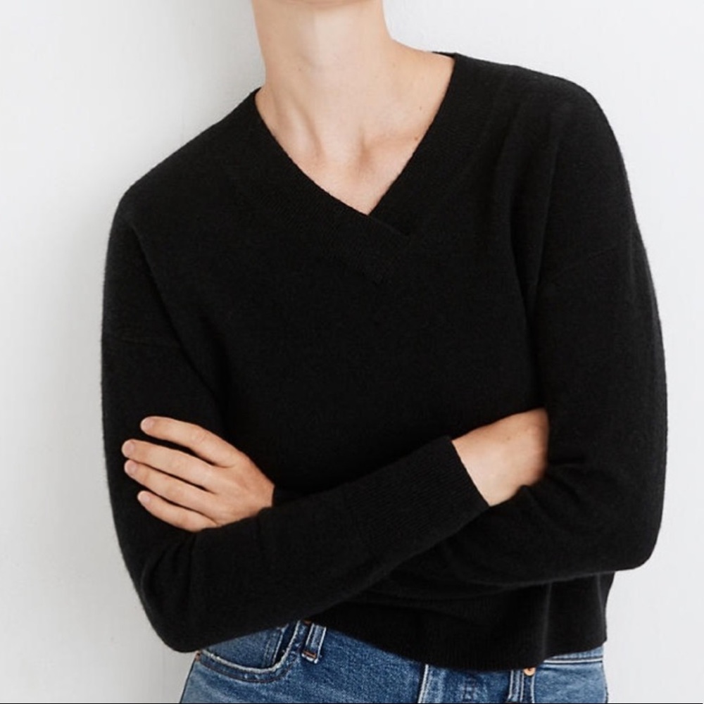 Madewell Cashmere V-Neck Sweater XL EUC Black